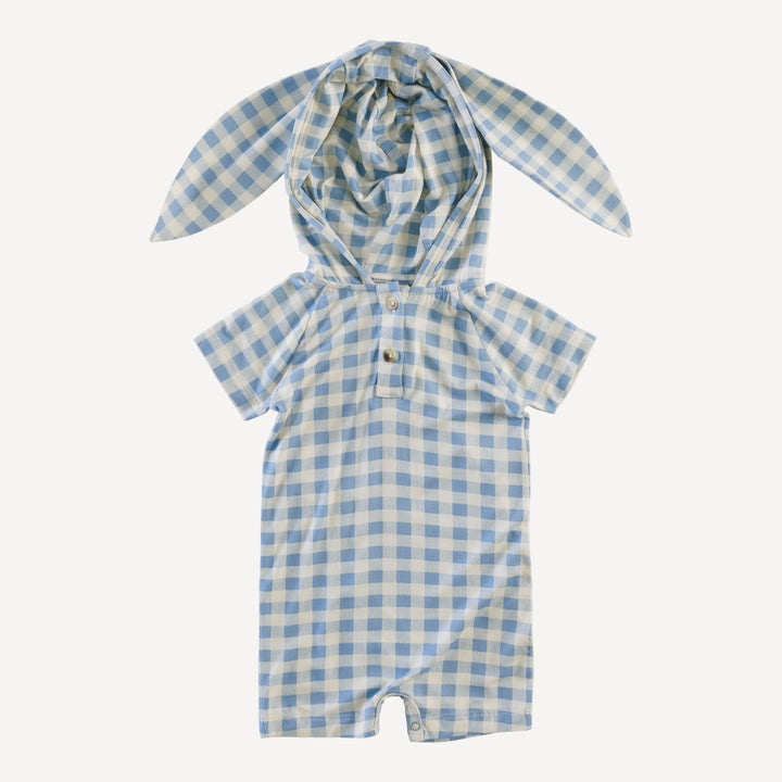 short sleeve henley bunny shortie | blue gingham | bamboo