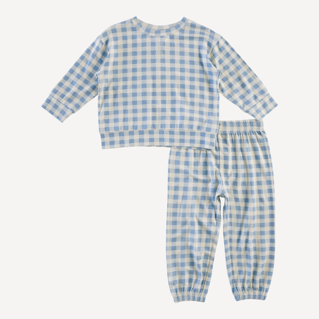 long sleeve relaxed jogger set | blue gingham | bamboo