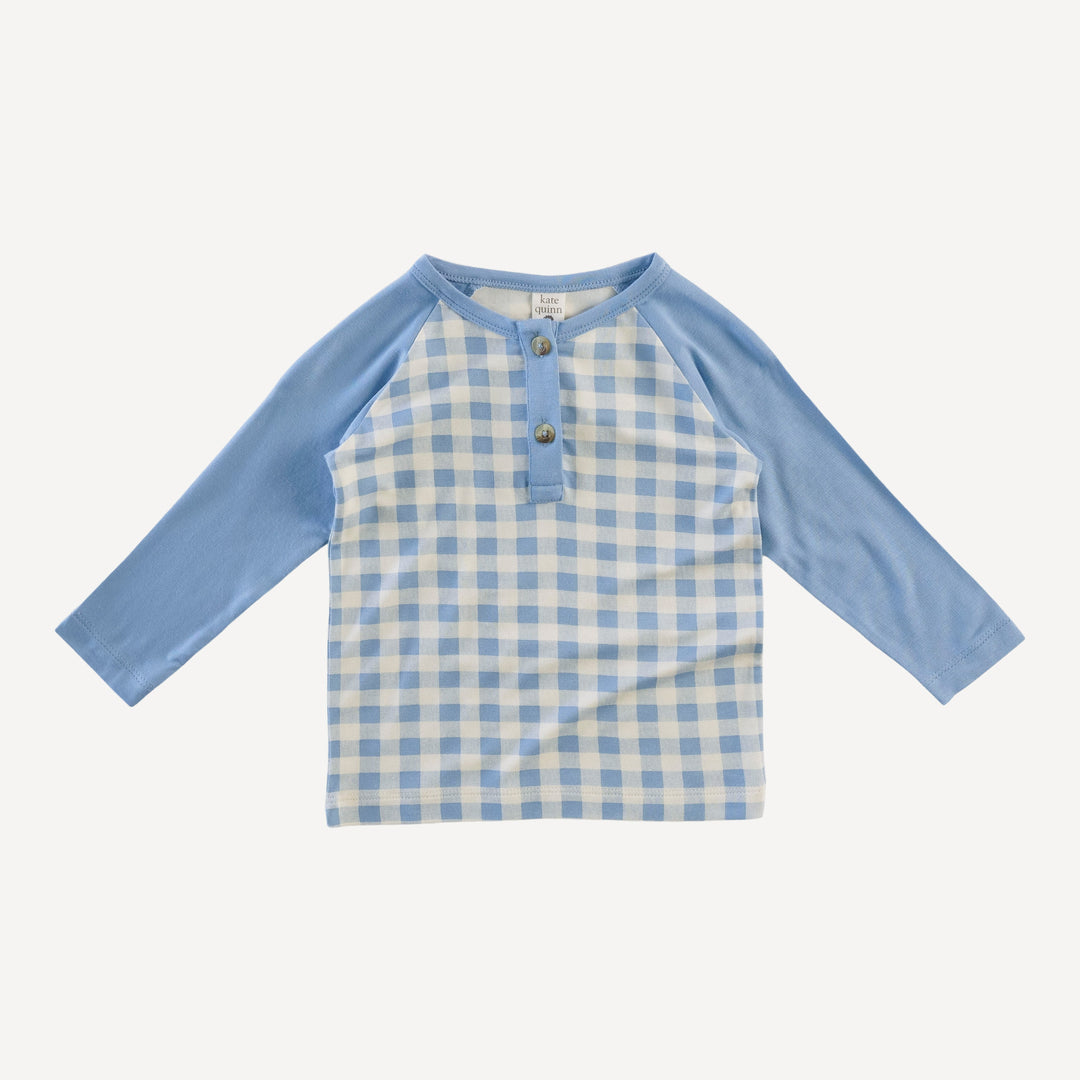 long sleeve baseball tee | blue gingham | bamboo