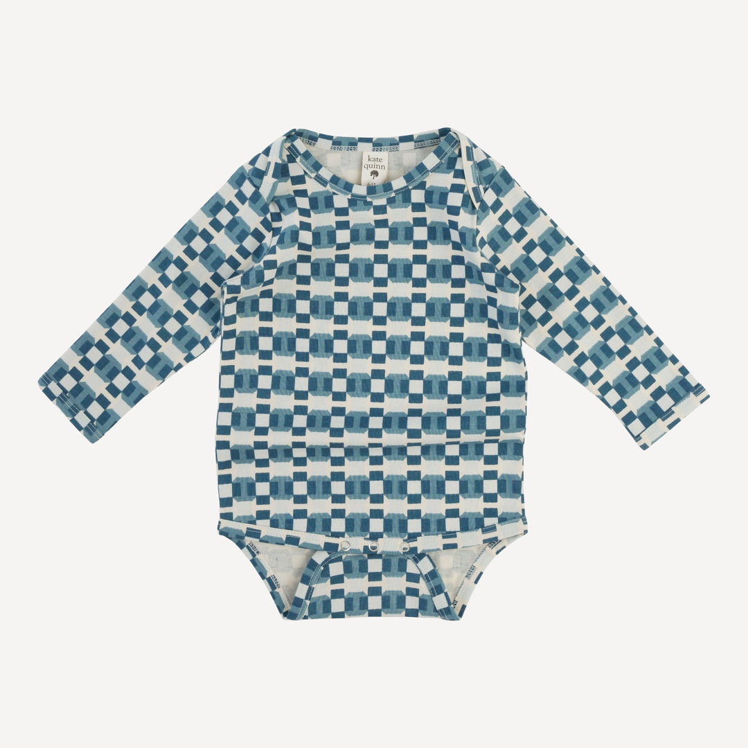 long sleeve lap neck bodysuit | blue graphic | organic cotton jersey