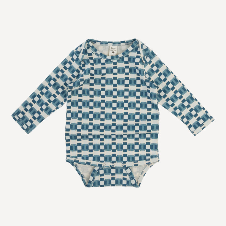 long sleeve lap neck bodysuit | blue graphic | organic cotton jersey