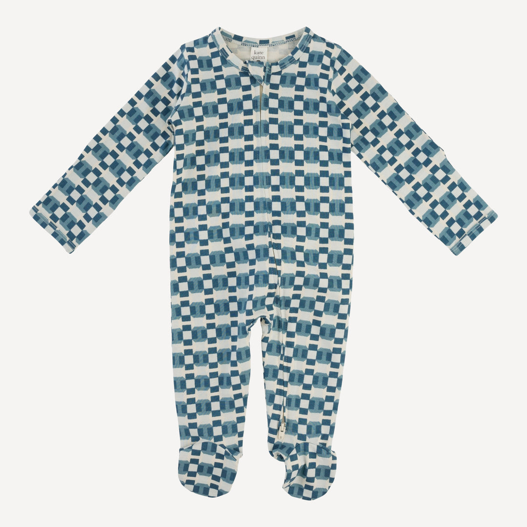 long sleeve two way zipper footie | blue graphic | organic cotton jersey