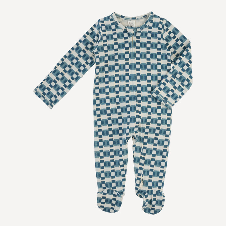 long sleeve two way zipper footie | blue graphic | organic cotton jersey