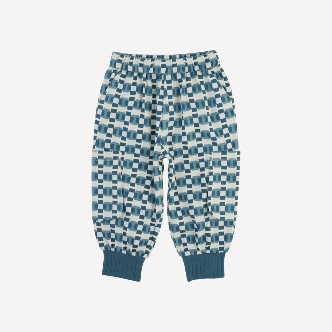 cargo bubble pant | blue graphic | organic cotton jersey