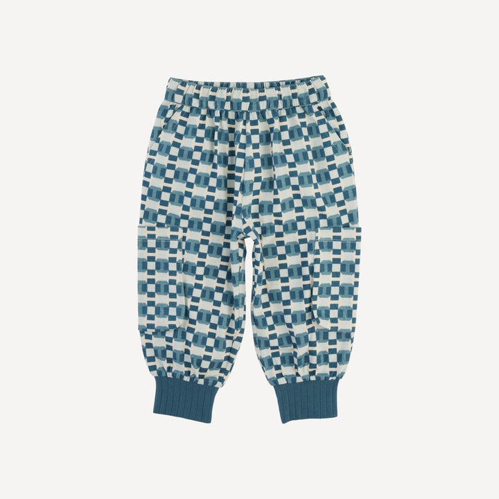 cargo bubble pant | blue graphic | organic cotton jersey