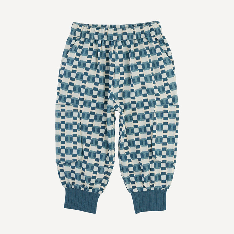 cargo bubble pant | blue graphic | organic cotton jersey