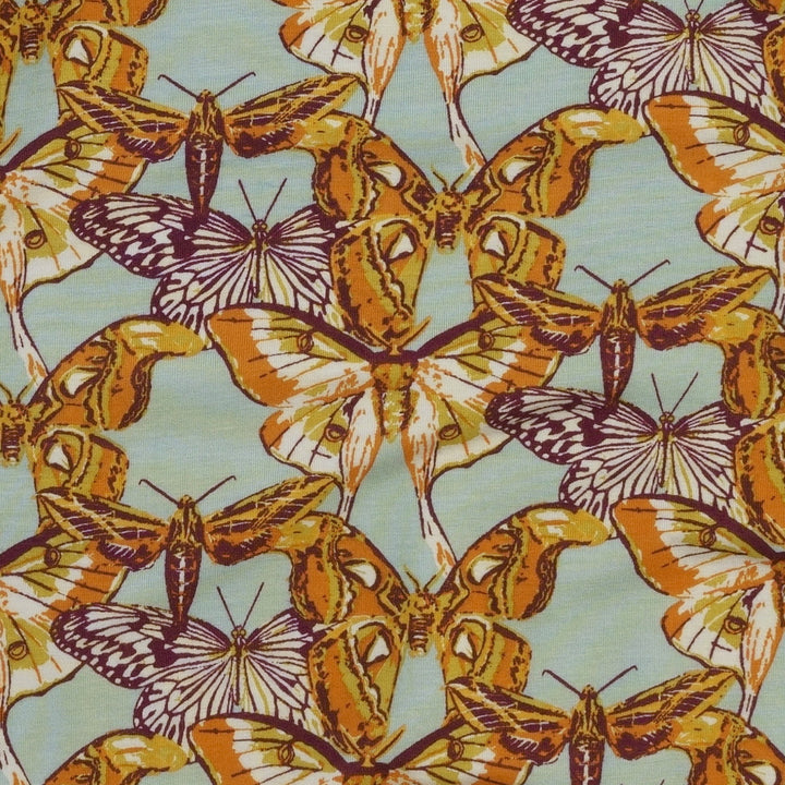 long sleeve lap neck jumpsuit | blue haze moth wallpaper | bamboo
