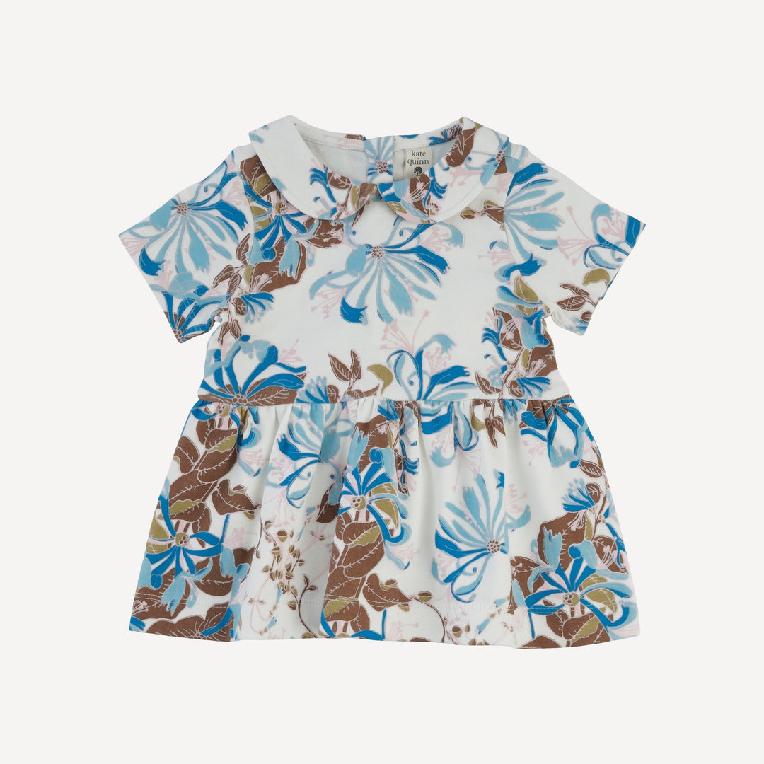 short sleeve peter pan top + flare pant set | blue honeysuckle | organic cotton interlock