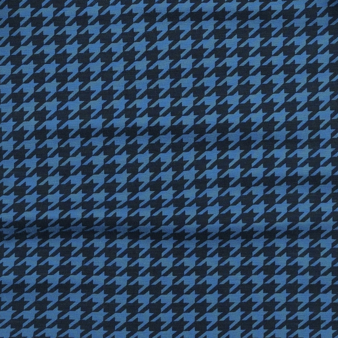 short sleeve piped polo tee | blue houndstooth | bamboo