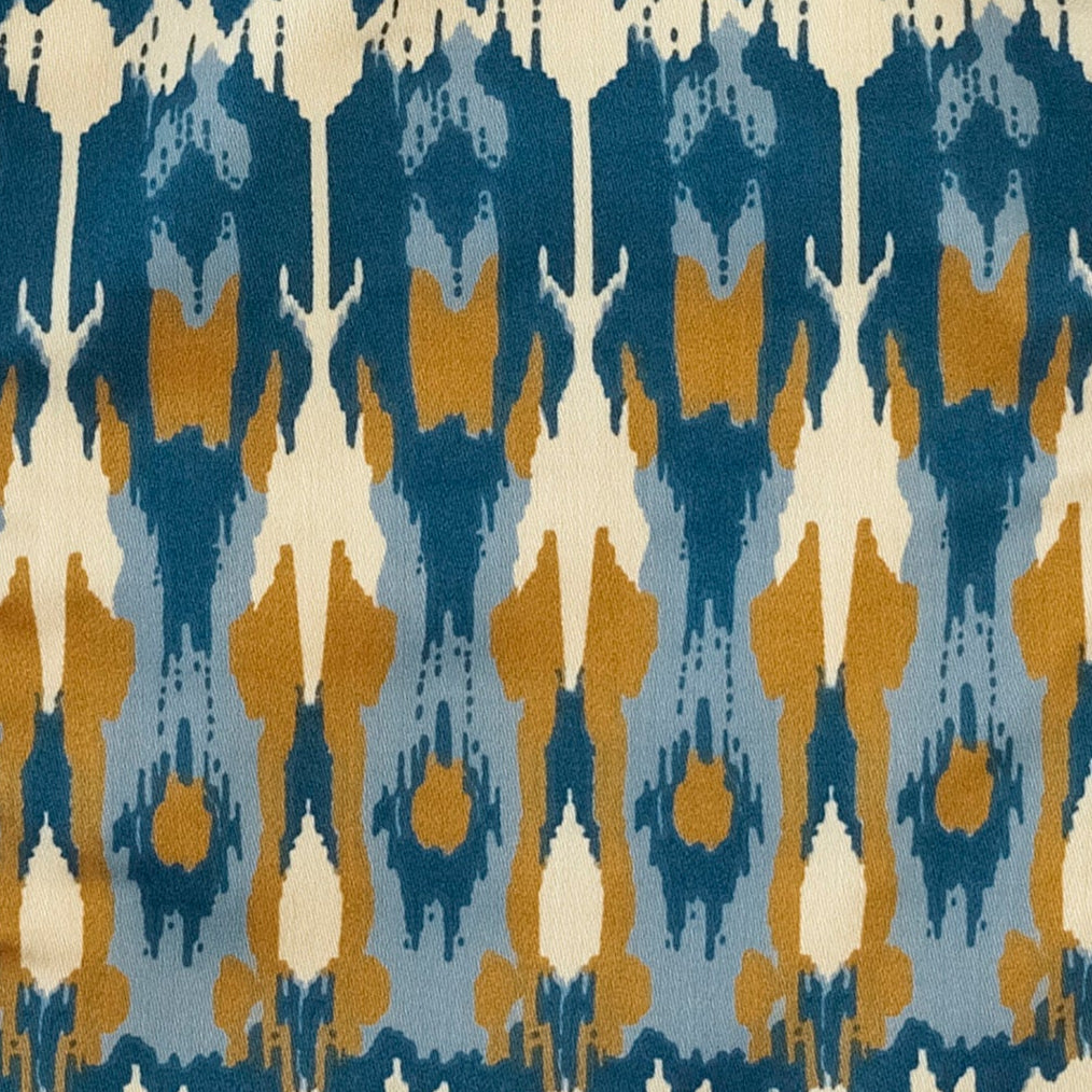 short sleeve button down shirt | blue ikat | organic cotton sateen woven