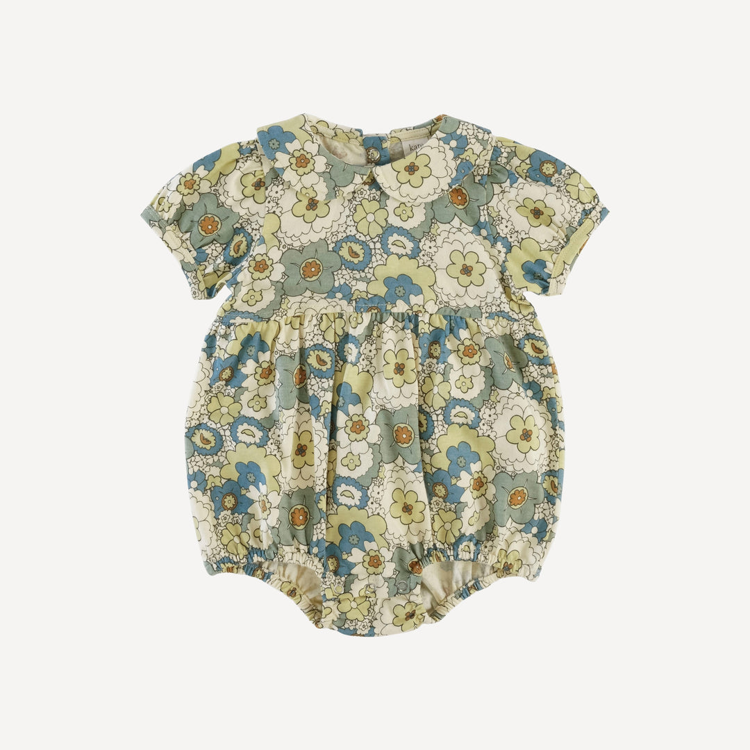 short sleeve peter pan bubble | blue mid-century floral | organic cotton jersey