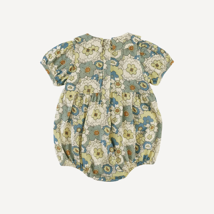 short sleeve peter pan bubble | blue mid-century floral | organic cotton jersey