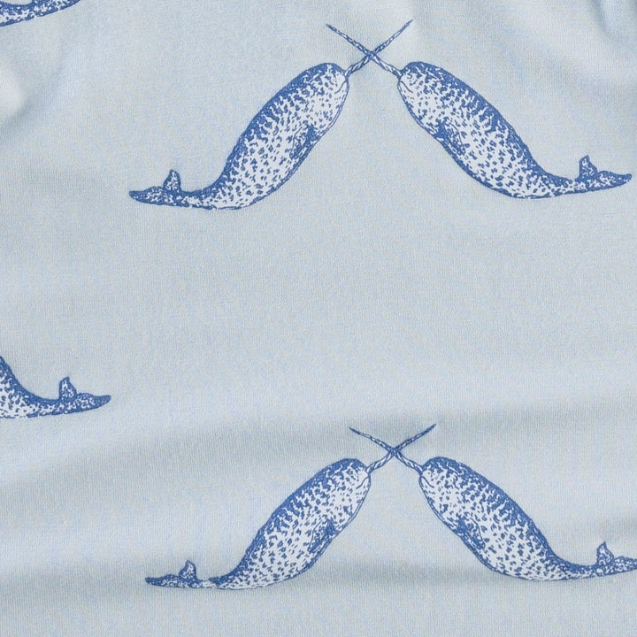 long sleeve lap neck knotted gown | blue narwhal | bamboo
