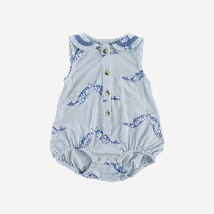 sleeveless sailor bubble | blue narwhal | bamboo