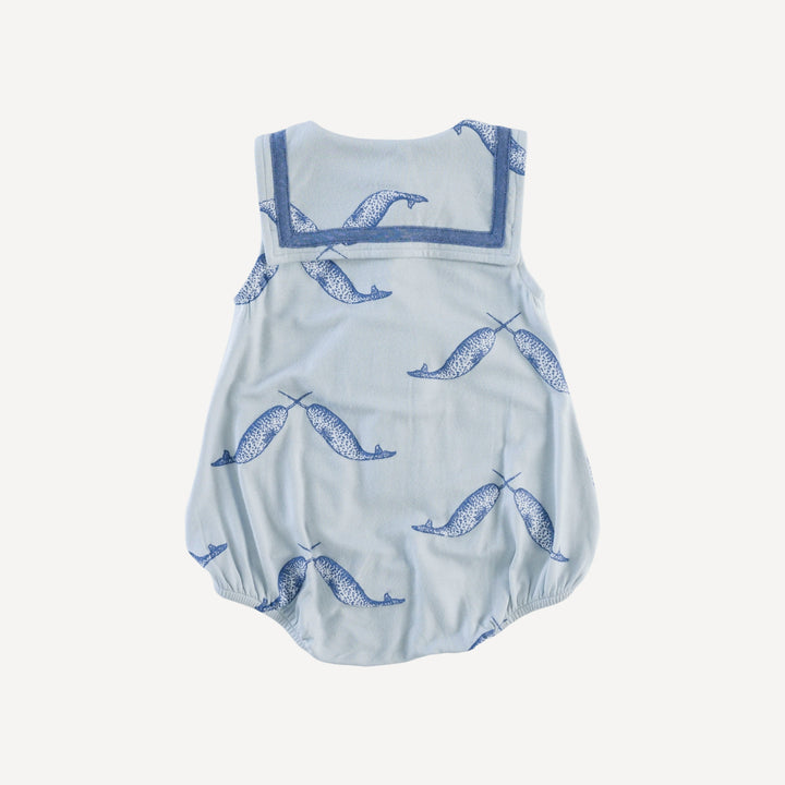 sleeveless sailor bubble | blue narwhal | bamboo