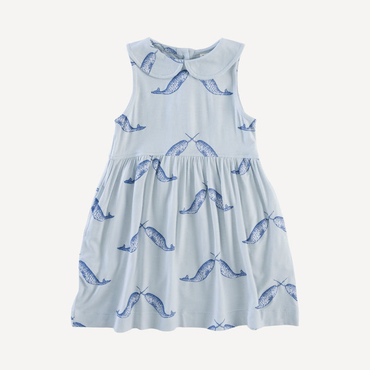 sleeveless peter pan dress | blue narwhal | bamboo