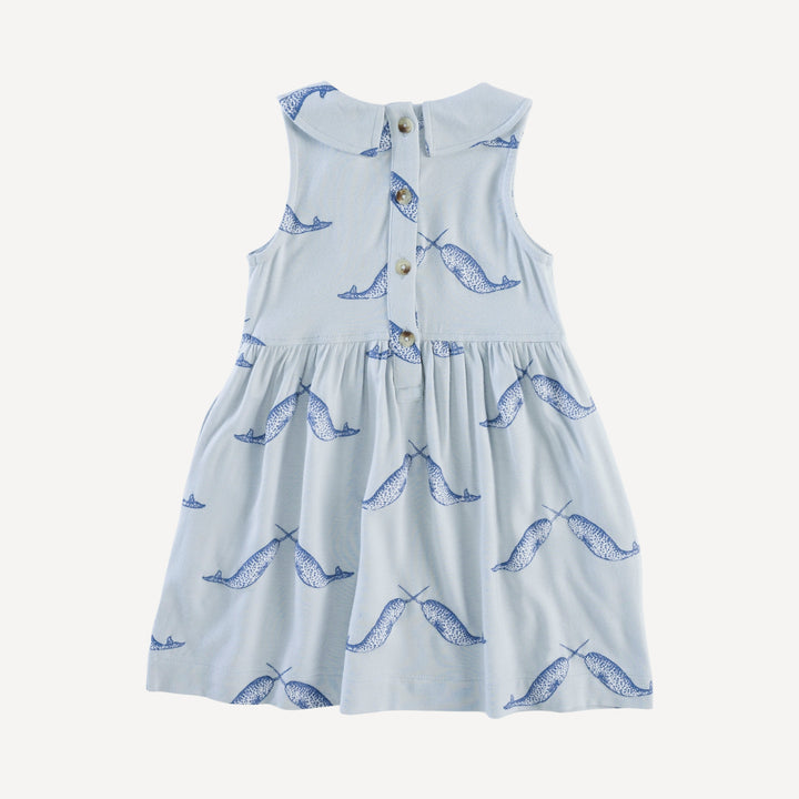 sleeveless peter pan dress | blue narwhal | bamboo