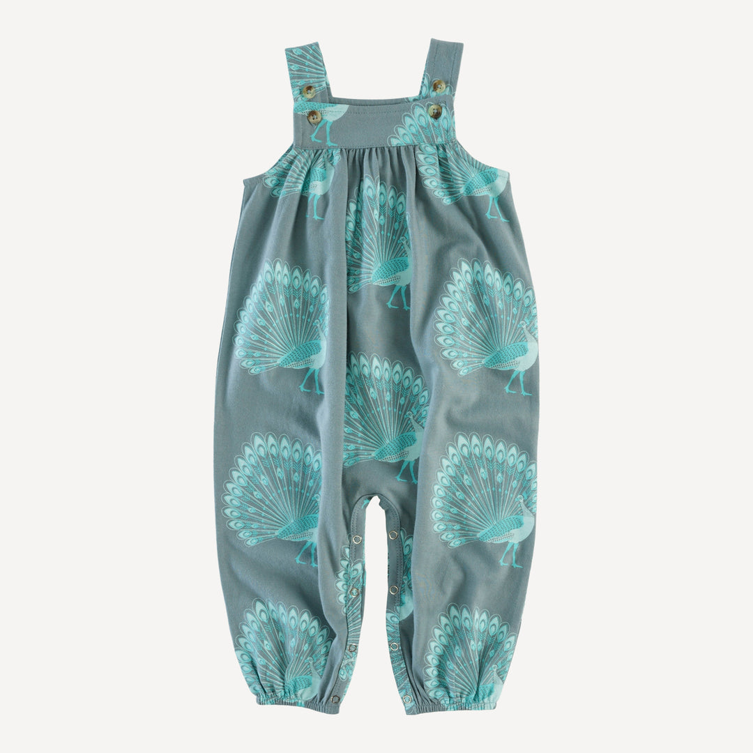 gathered overall jumpsuit | blue peacocks | organic cotton jersey