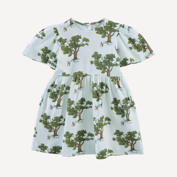 bell sleeve dress | blue pooh + tree | organic cotton interlock