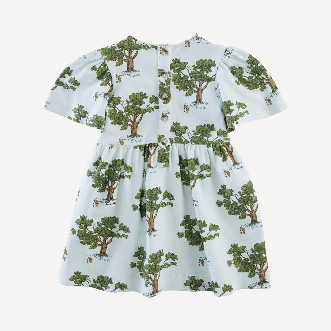 bell sleeve dress | blue pooh + tree | organic cotton interlock