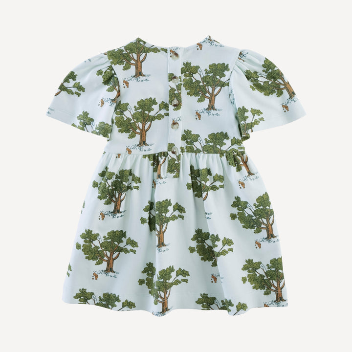 bell sleeve dress | blue pooh + tree | organic cotton interlock