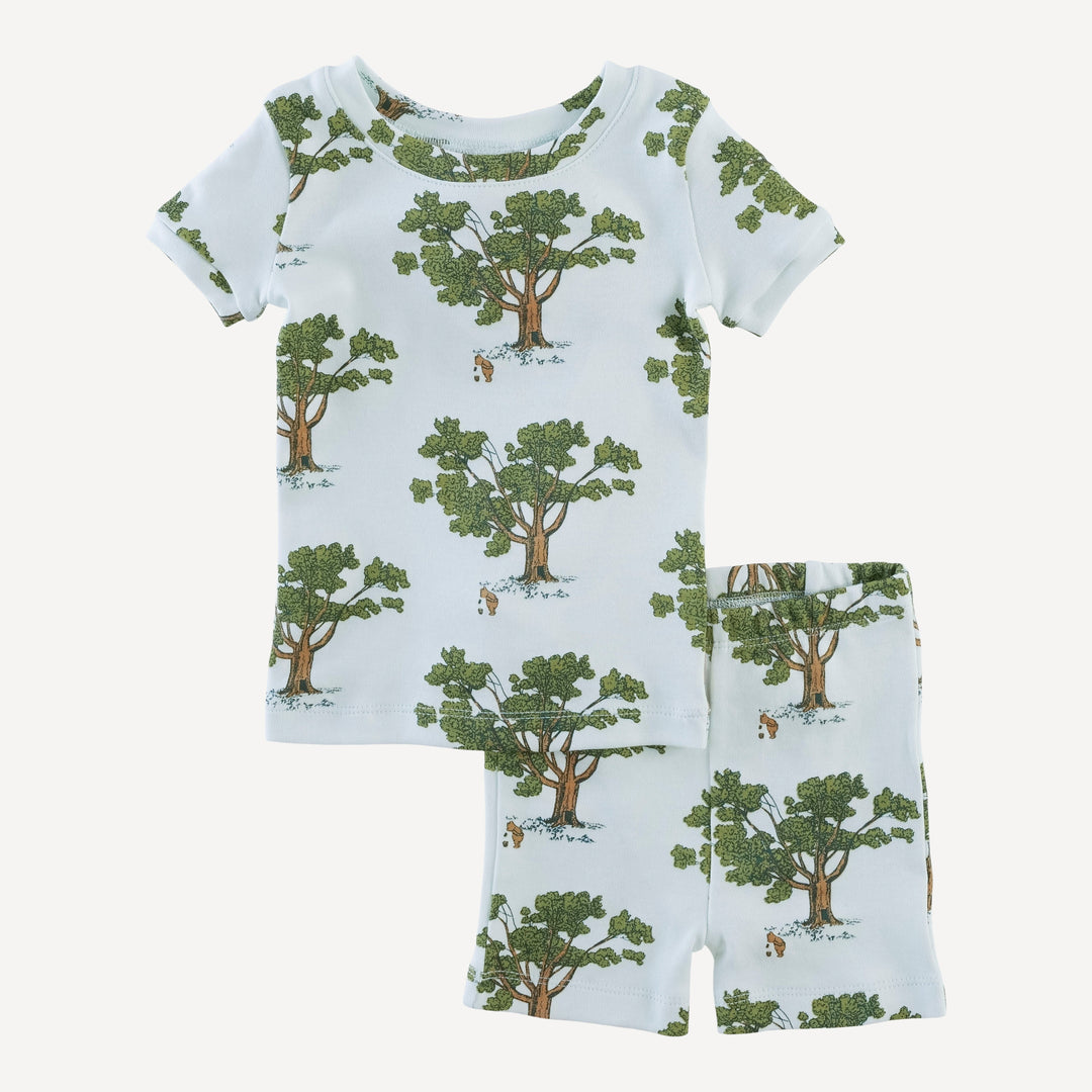 short sleeve crew neck shortie pj set | blue pooh & tree | organic cotton interlock