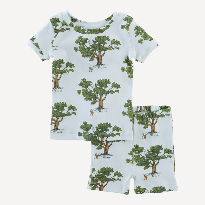 short sleeve crew neck shortie pj set | blue pooh & tree | organic cotton interlock