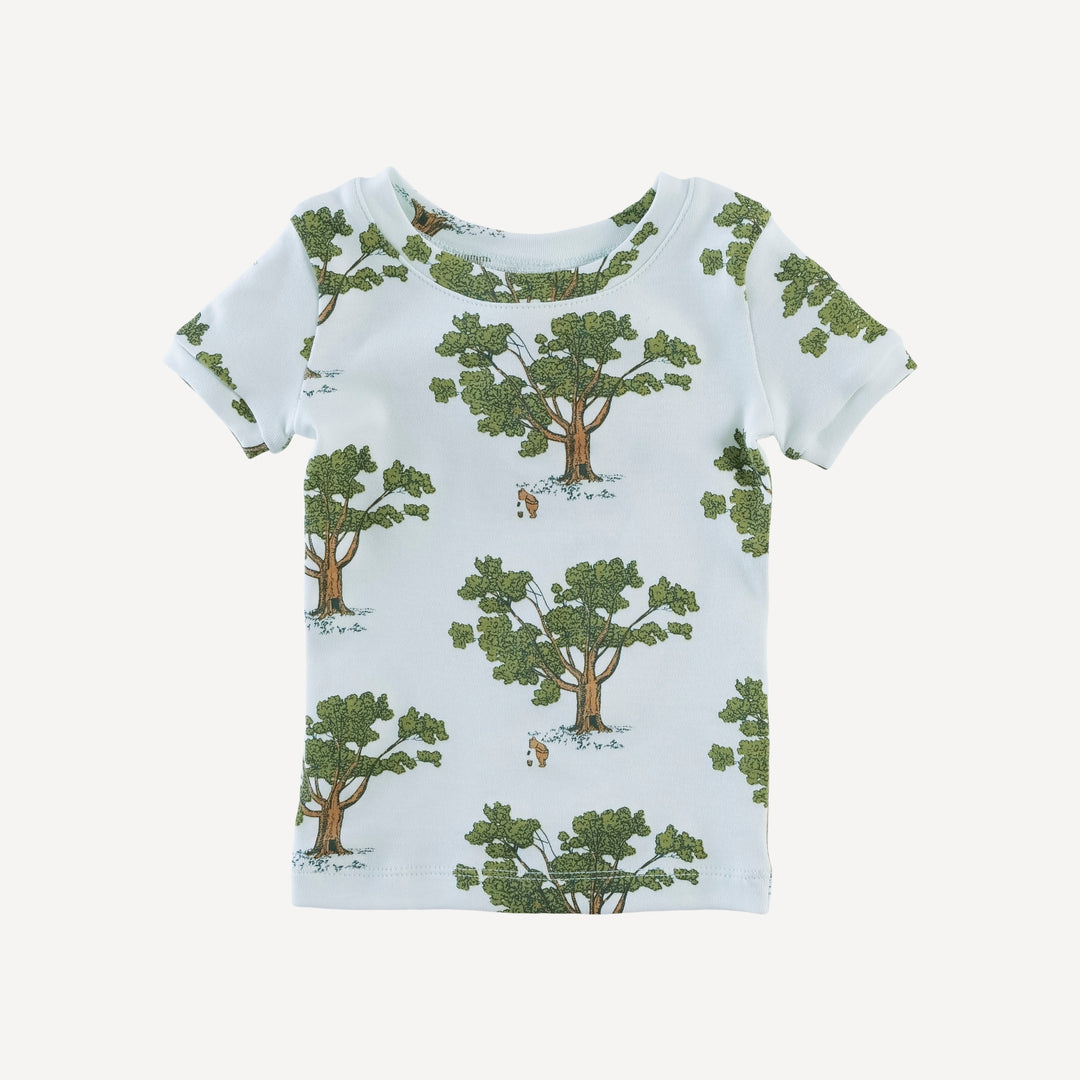 short sleeve crew neck shortie pj set | blue pooh & tree | organic cotton interlock