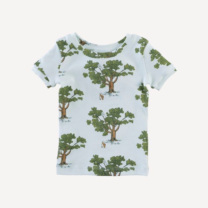 short sleeve crew neck shortie pj set | blue pooh & tree | organic cotton interlock