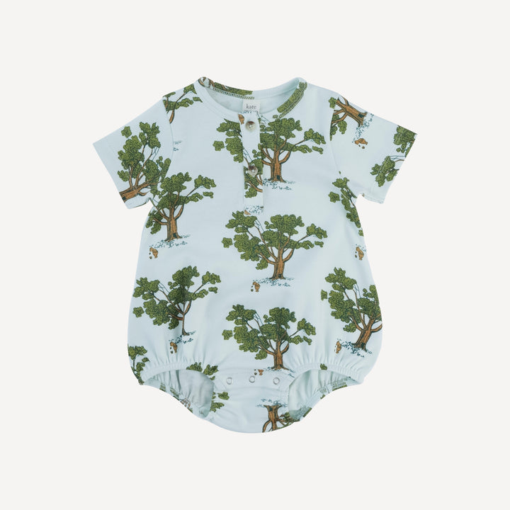 short sleeve henley bubble | blue pooh + tree | organic cotton interlock
