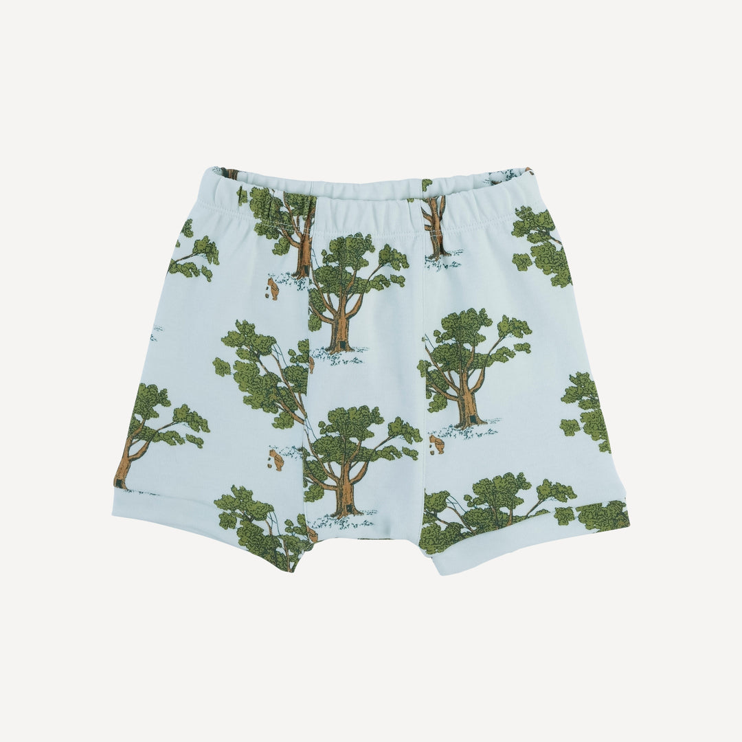 classic panda short | blue pooh + tree | organic cotton interlock