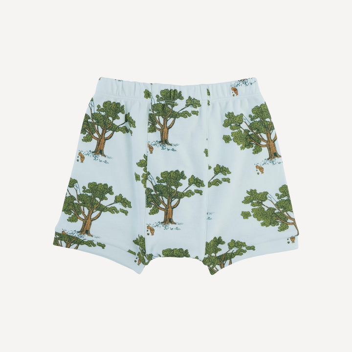 classic panda short | blue pooh + tree | organic cotton interlock