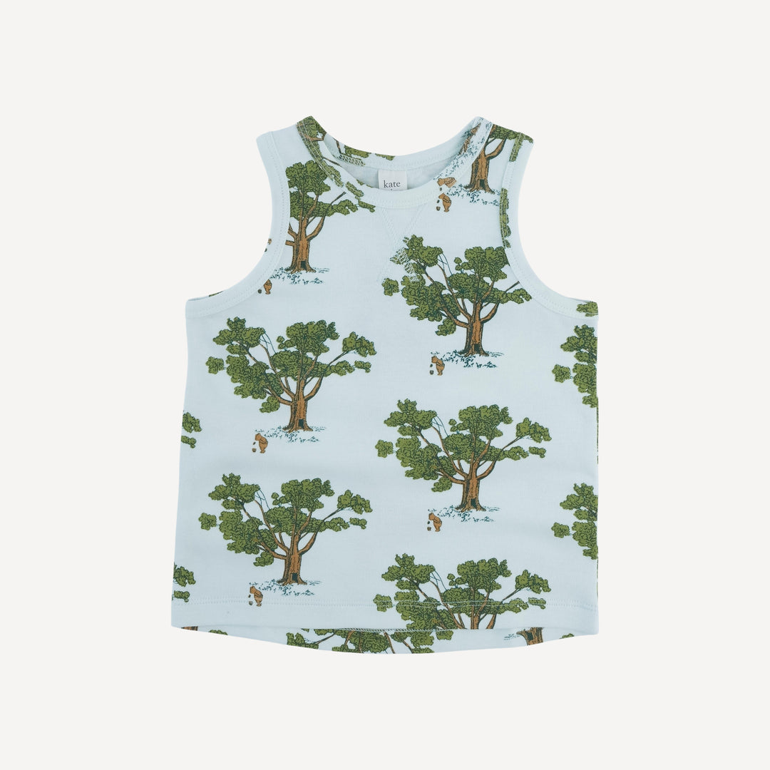 boxy topstitch tank | blue pooh + tree | organic cotton interlock