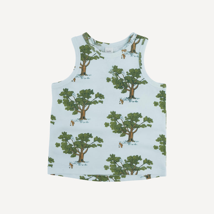 boxy topstitch tank | blue pooh + tree | organic cotton interlock