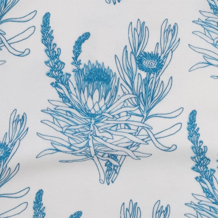 long sleeve circle collar dress | blue proteas | organic cotton interlock