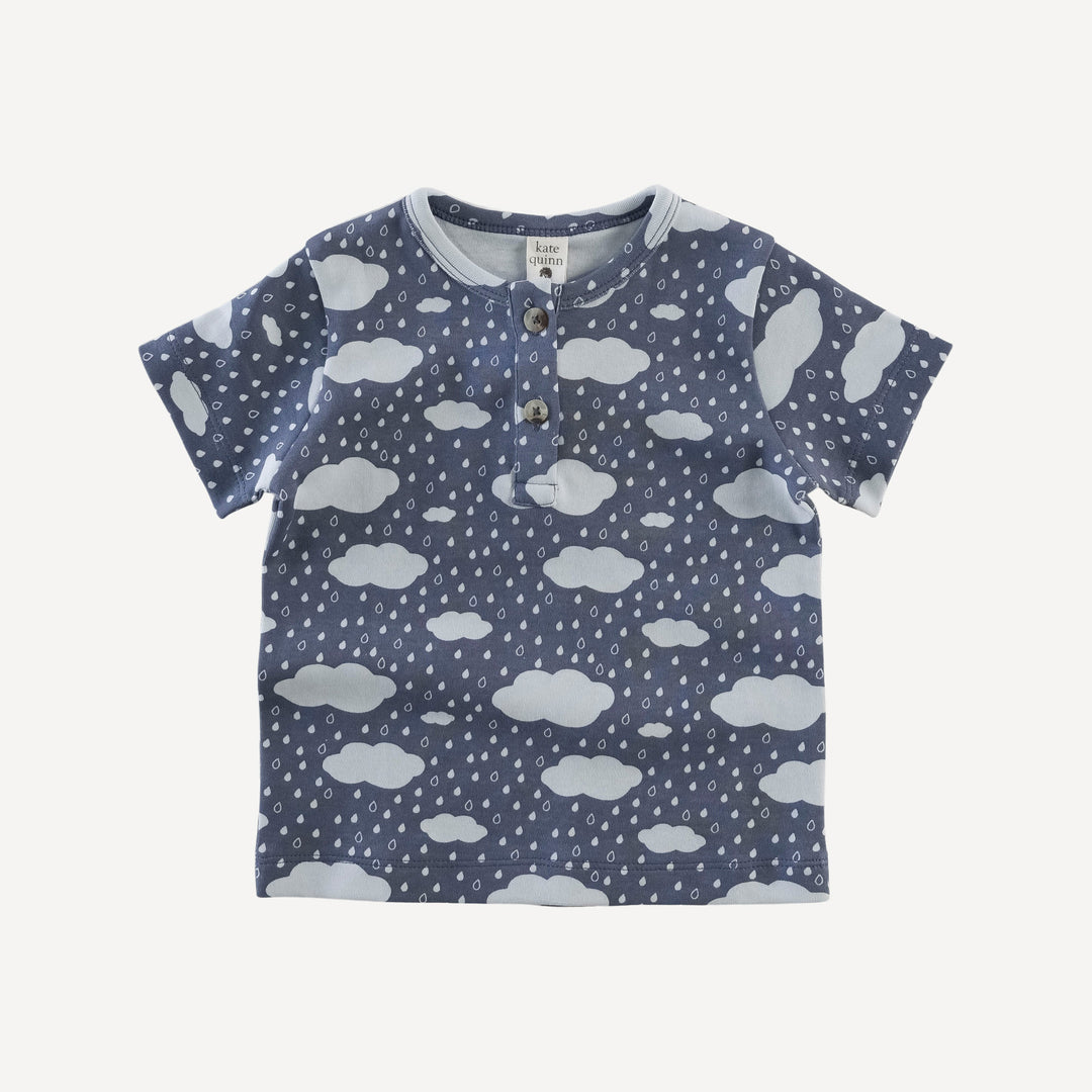short sleeve basic henley tee | blue rain cloud | organic cotton interlock