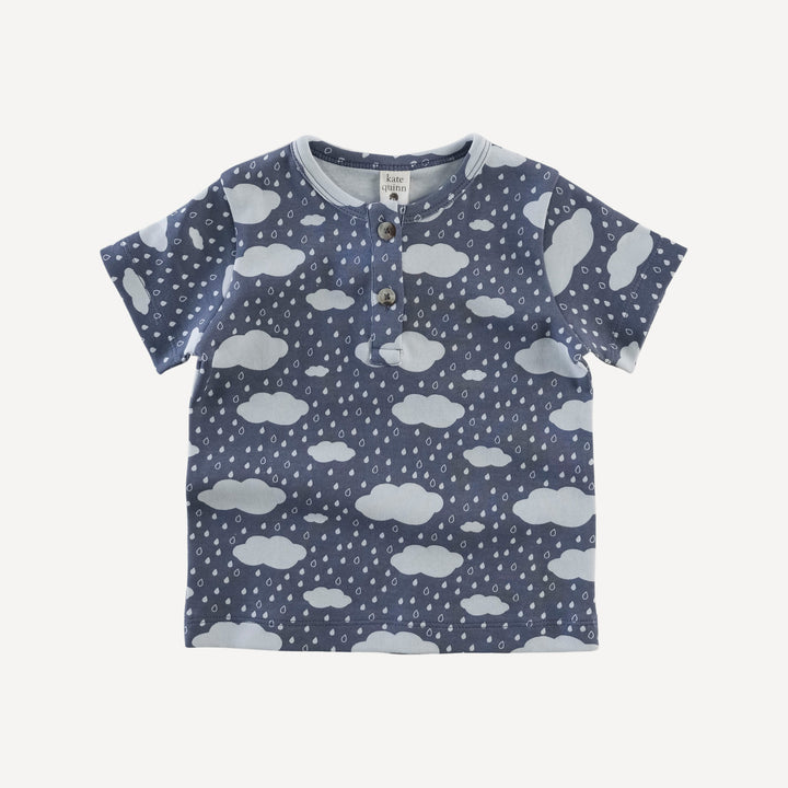 short sleeve basic henley tee | blue rain cloud | organic cotton interlock