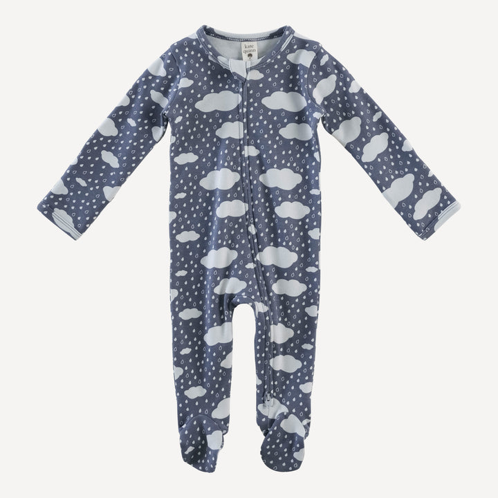 long sleeve two way zipper footie | blue rain cloud | organic cotton interlock