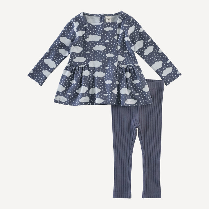 long sleeve ballerina top + legging set | blue rain cloud | organic cotton interlock