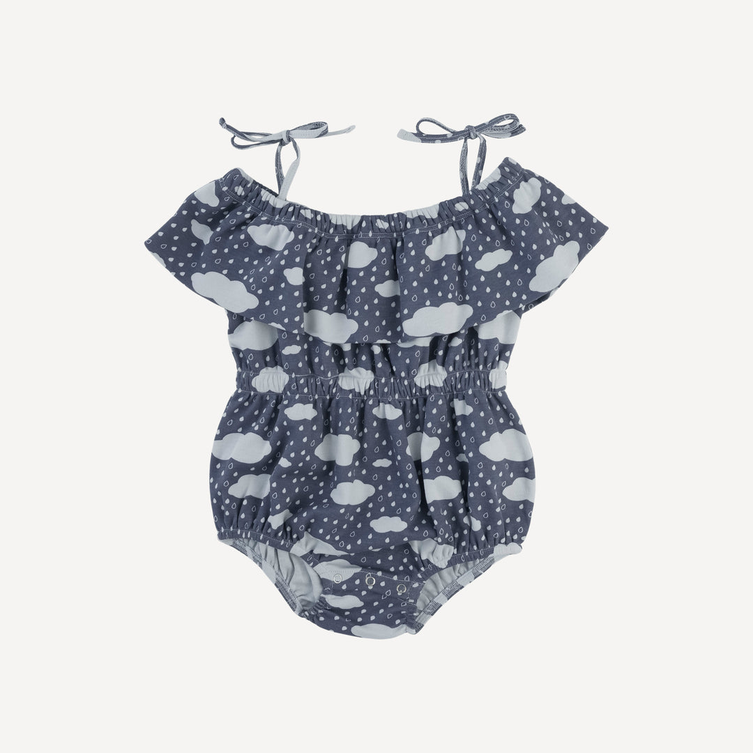 spaghetti tie off shoulder ruffle bubble | blue rain cloud | organic cotton interlock
