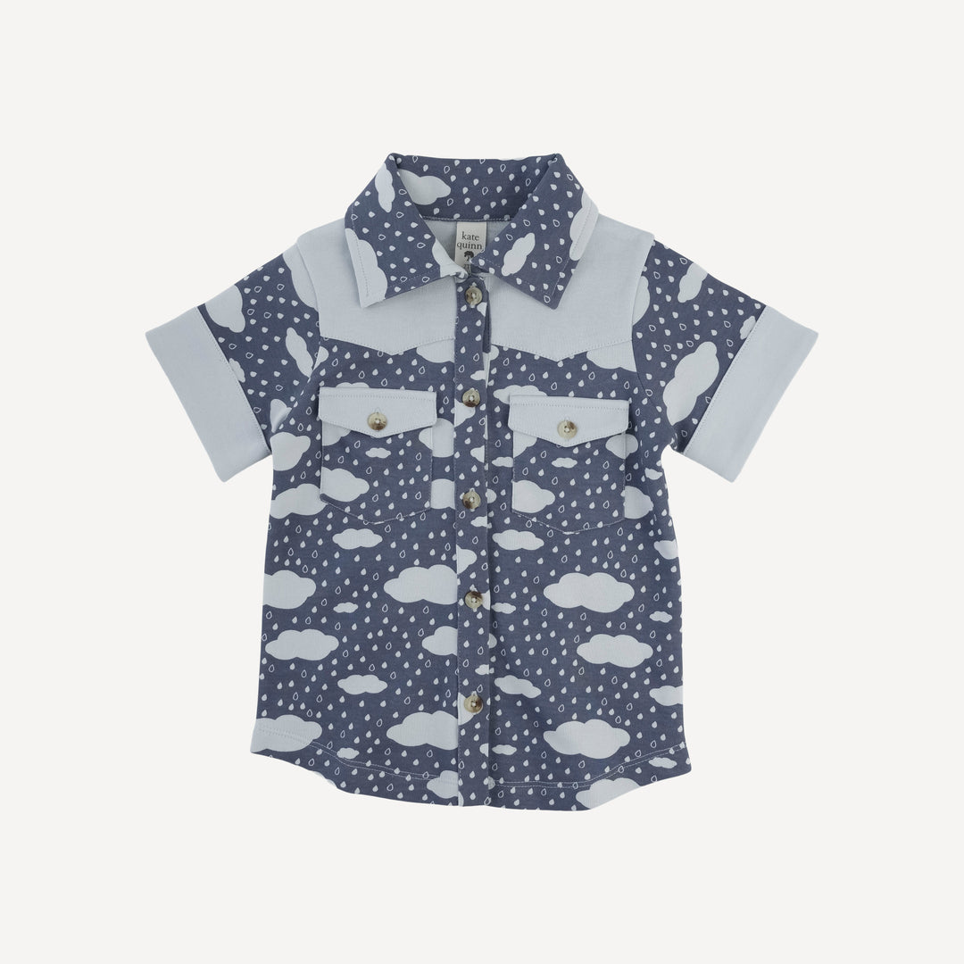 short sleeve cowboy shirt | blue rain cloud | organic cotton interlock