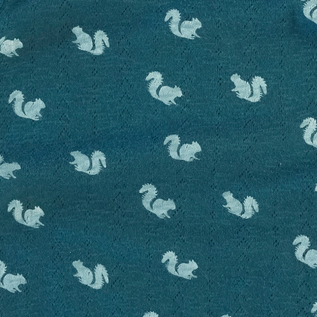 single layer blanket | blue tiny squirrel | organic cotton pointelle