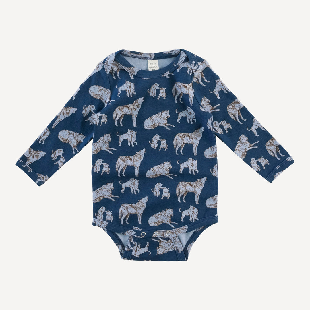 long sleeve lap neck bodysuit | blue wolf family | organic cotton interlock