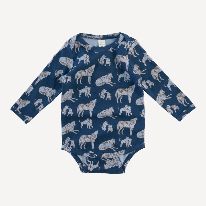 long sleeve lap neck bodysuit | blue wolf family | organic cotton interlock
