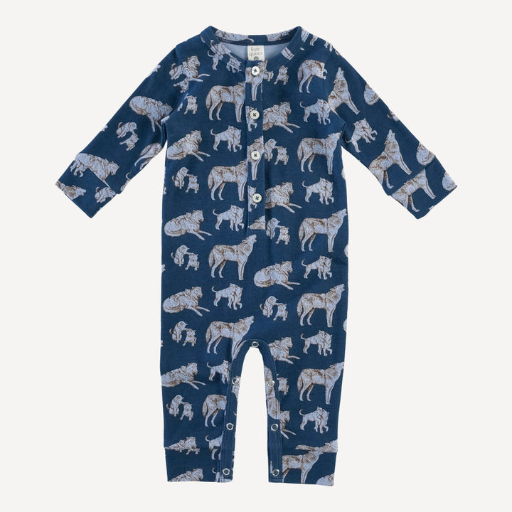long sleeve sport union suit | blue wolf family | organic cotton interlock