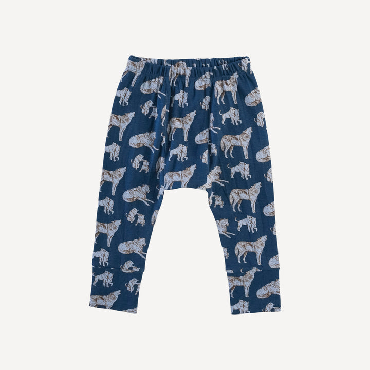 classic panda pant | blue wolf family | organic cotton interlock