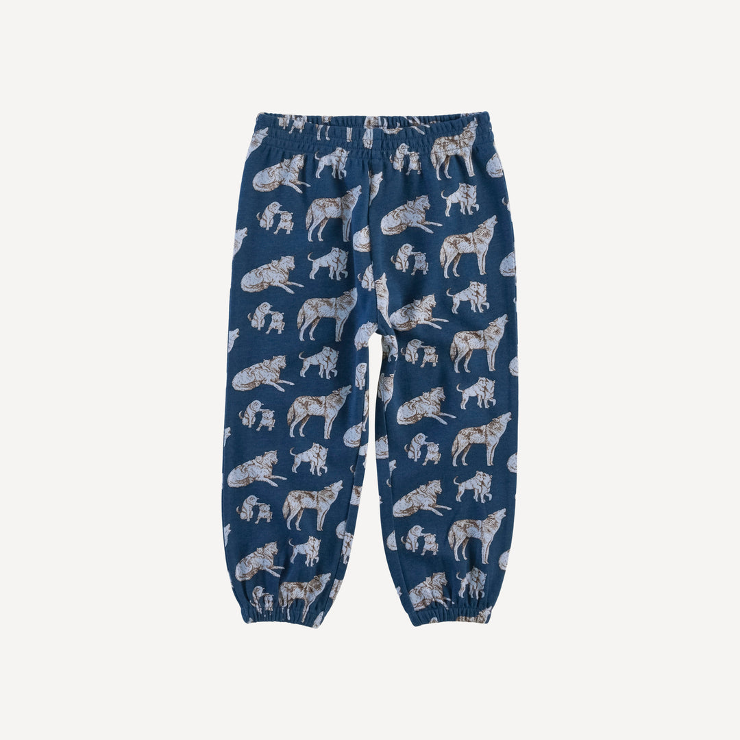 long sleeve hooded relaxed jogger set | blue wolf family | organic cotton interlock