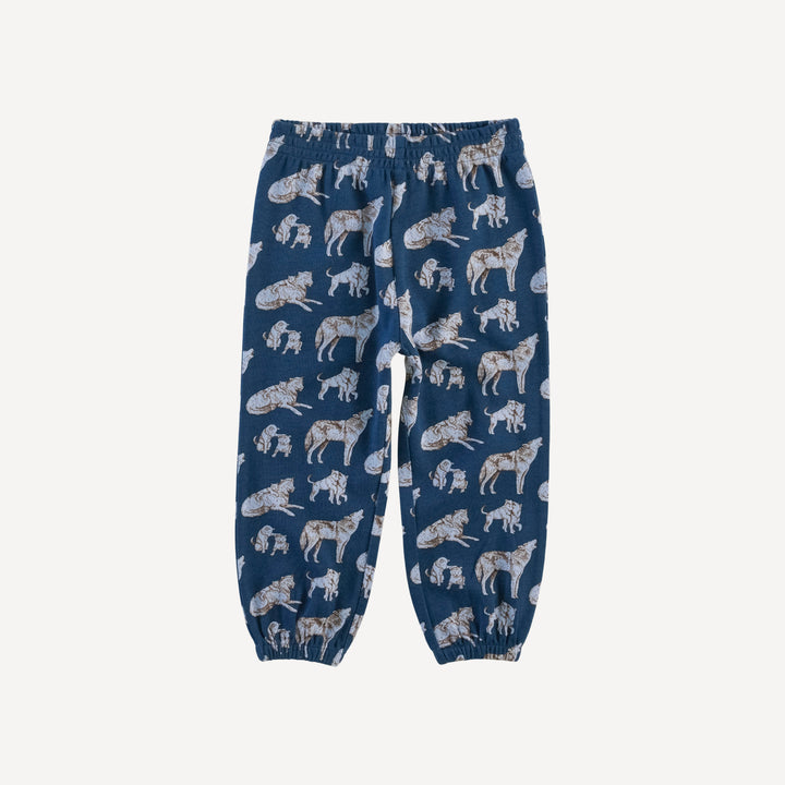 long sleeve hooded relaxed jogger set | blue wolf family | organic cotton interlock