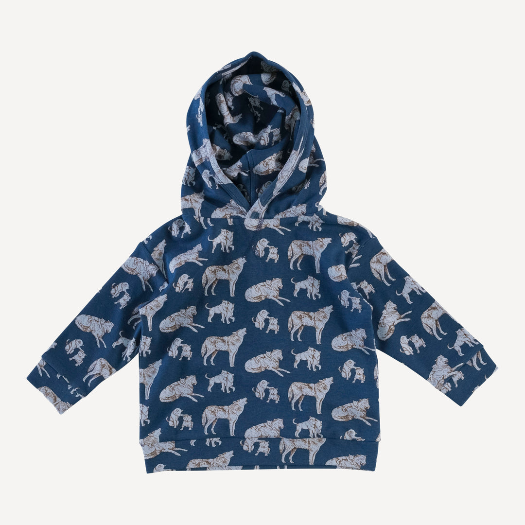 long sleeve hooded relaxed jogger set | blue wolf family | organic cotton interlock