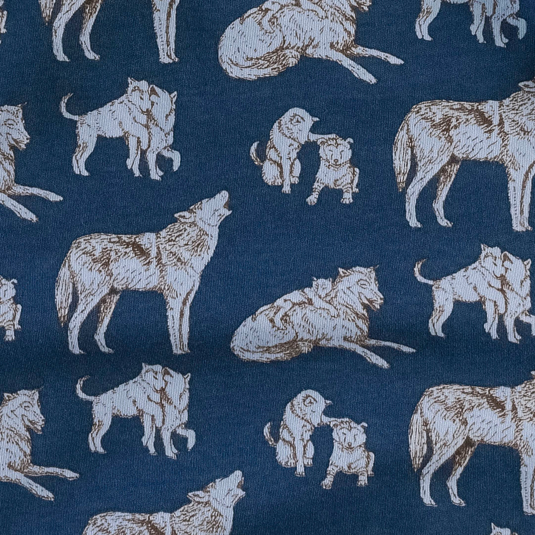 classic panda pant | blue wolf family | organic cotton interlock